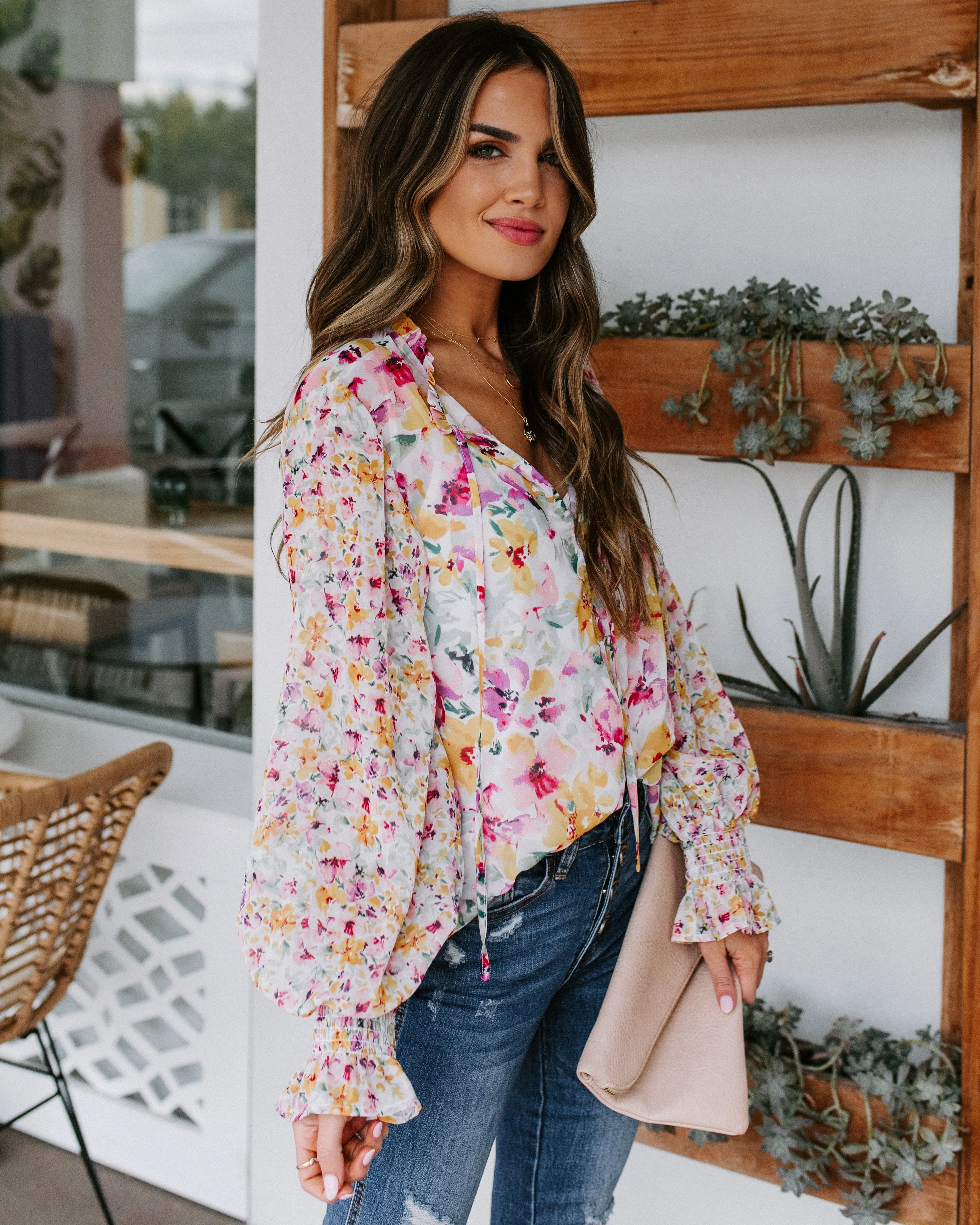 Cakewalk Floral Smocked Blouse