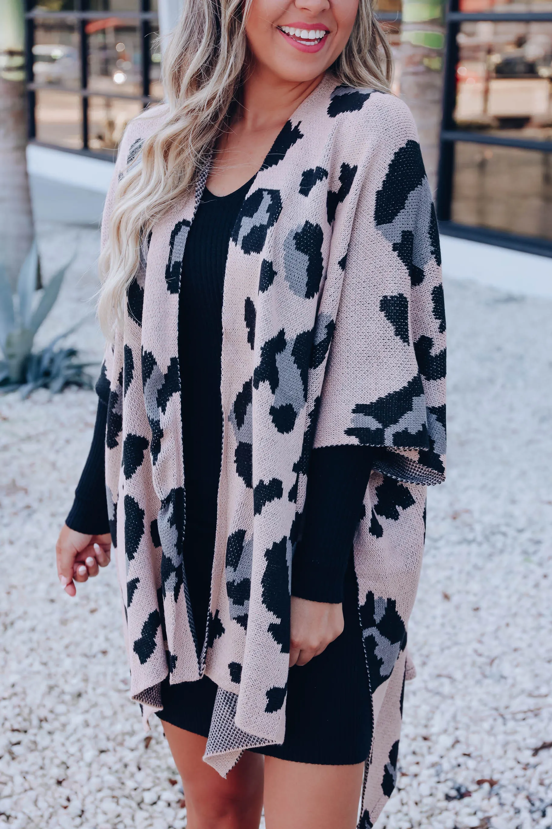 Calla Open Front Leopard Kimono - Tan