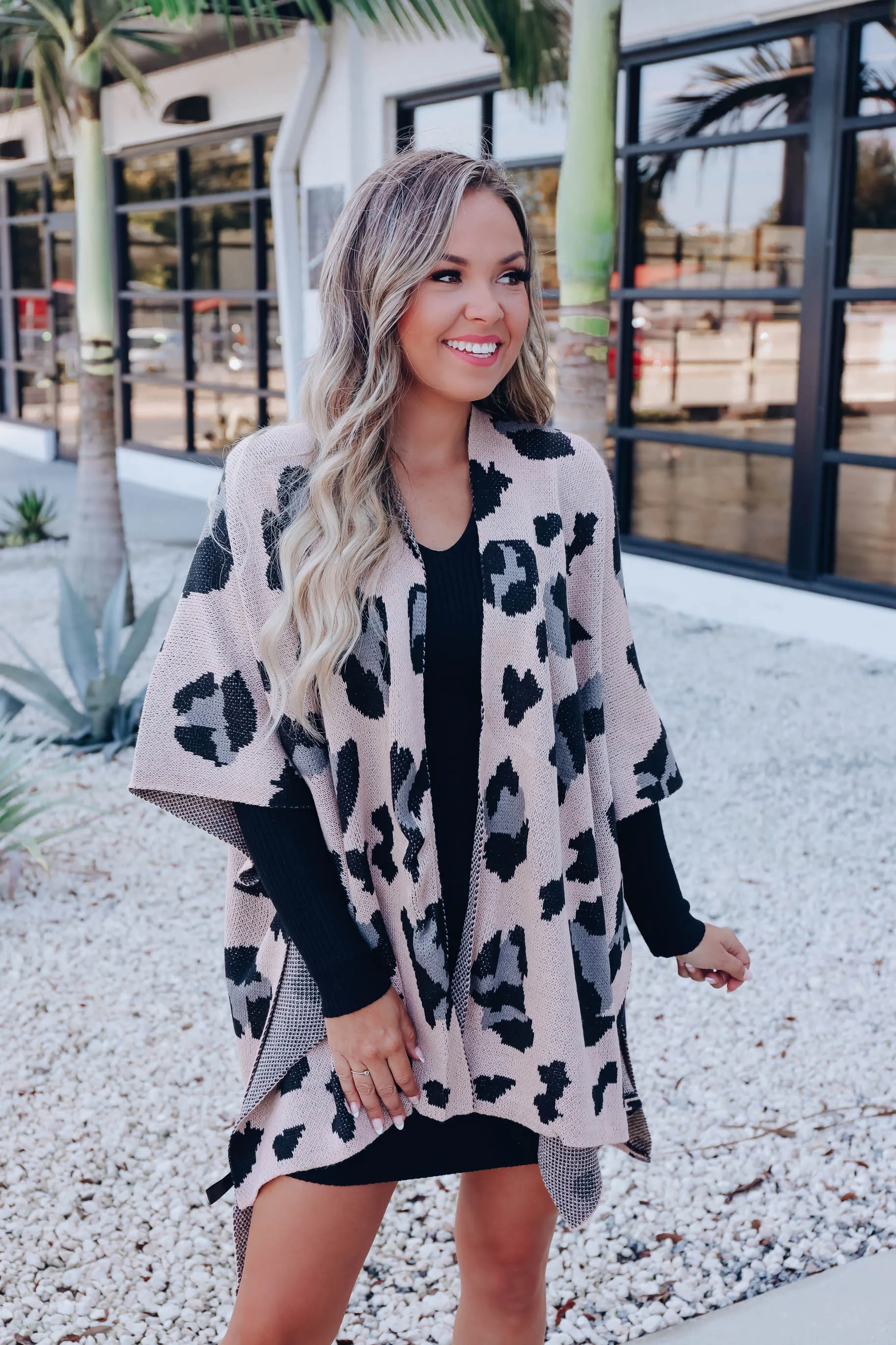 Calla Open Front Leopard Kimono - Tan