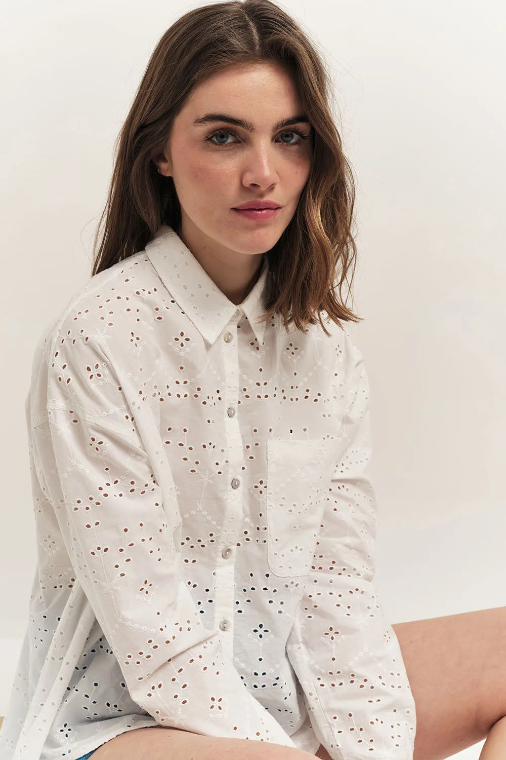 CELESTE - Chemise écrue broderie anglaise