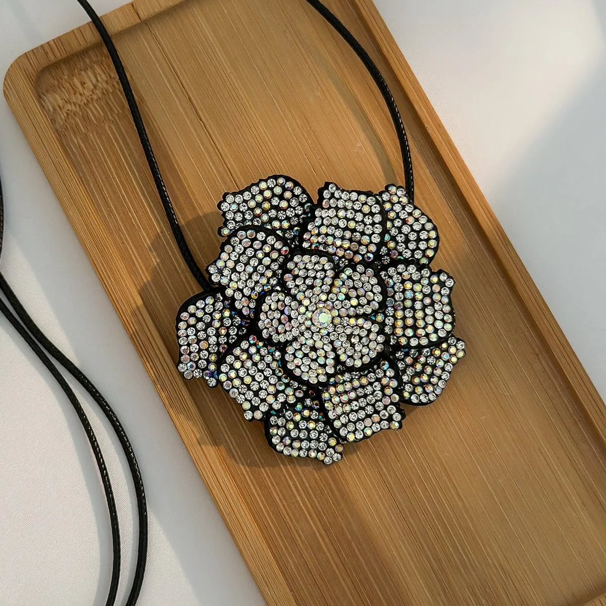 Chic Crystal Flower Wax Cord String Necklace
