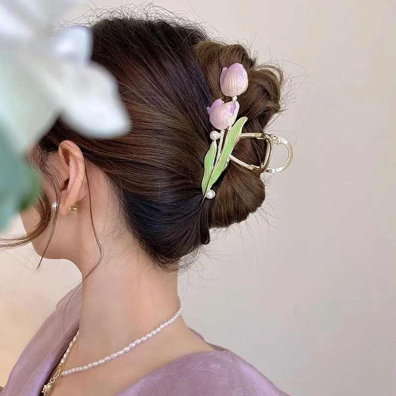 Chic Enamel Duo Tulip Chignon Claw Clip Hair Claw