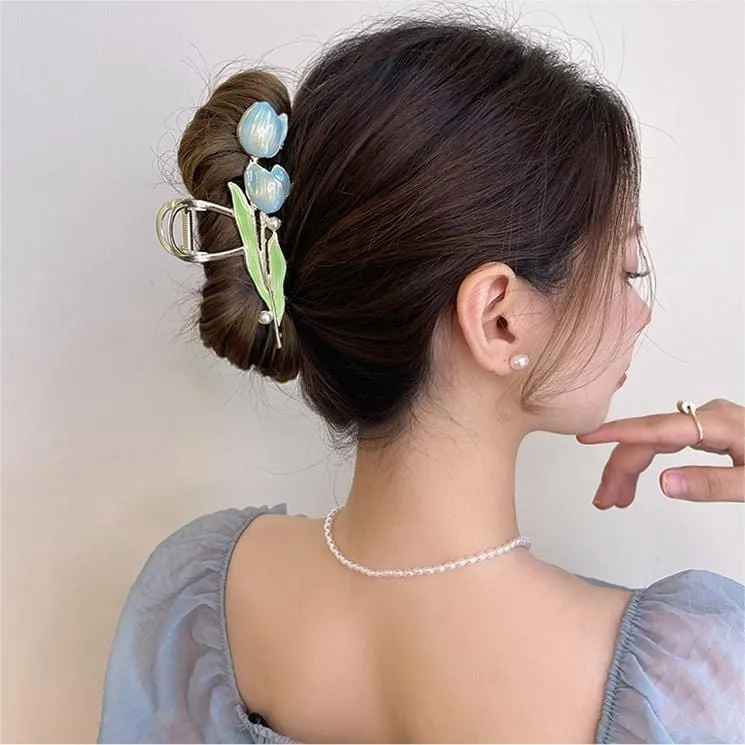 Chic Enamel Duo Tulip Chignon Claw Clip Hair Claw