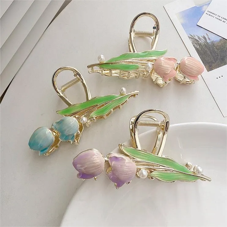 Chic Enamel Duo Tulip Chignon Claw Clip Hair Claw