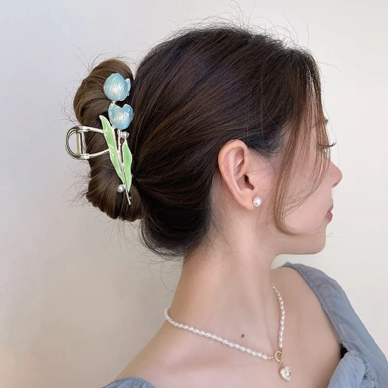 Chic Enamel Duo Tulip Chignon Claw Clip Hair Claw