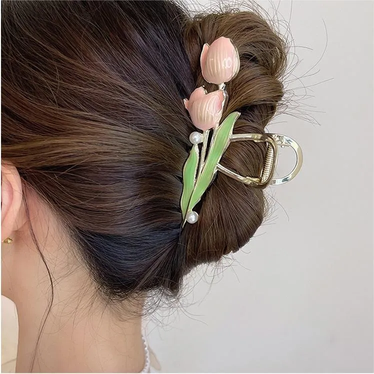 Chic Enamel Duo Tulip Chignon Claw Clip Hair Claw
