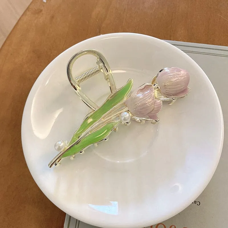 Chic Enamel Duo Tulip Chignon Claw Clip Hair Claw