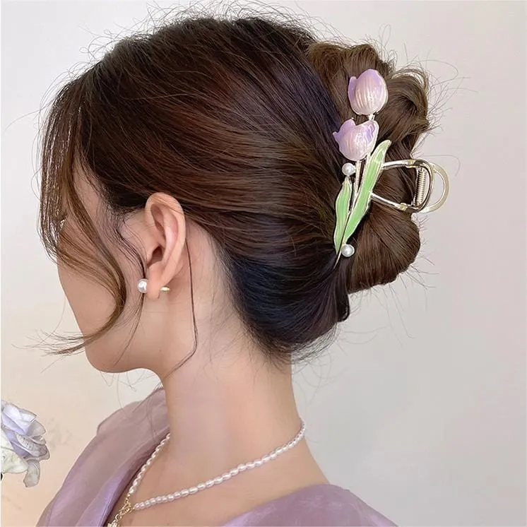Chic Enamel Duo Tulip Chignon Claw Clip Hair Claw