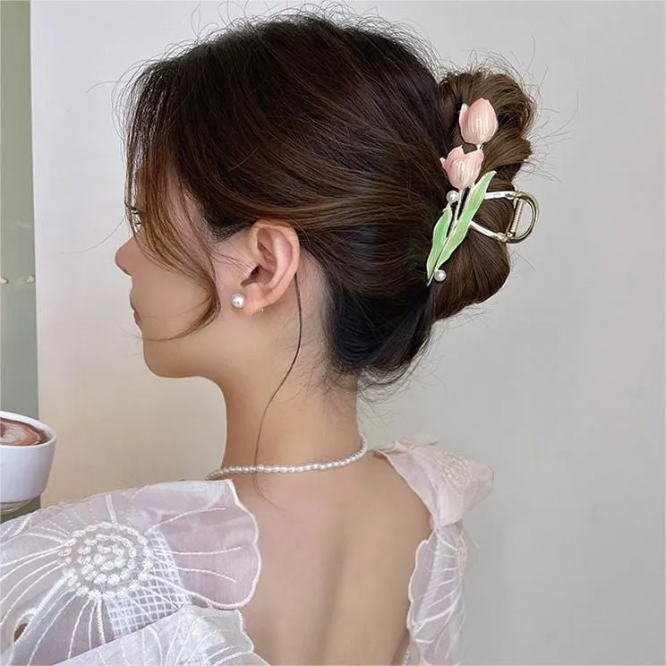 Chic Enamel Duo Tulip Chignon Claw Clip Hair Claw