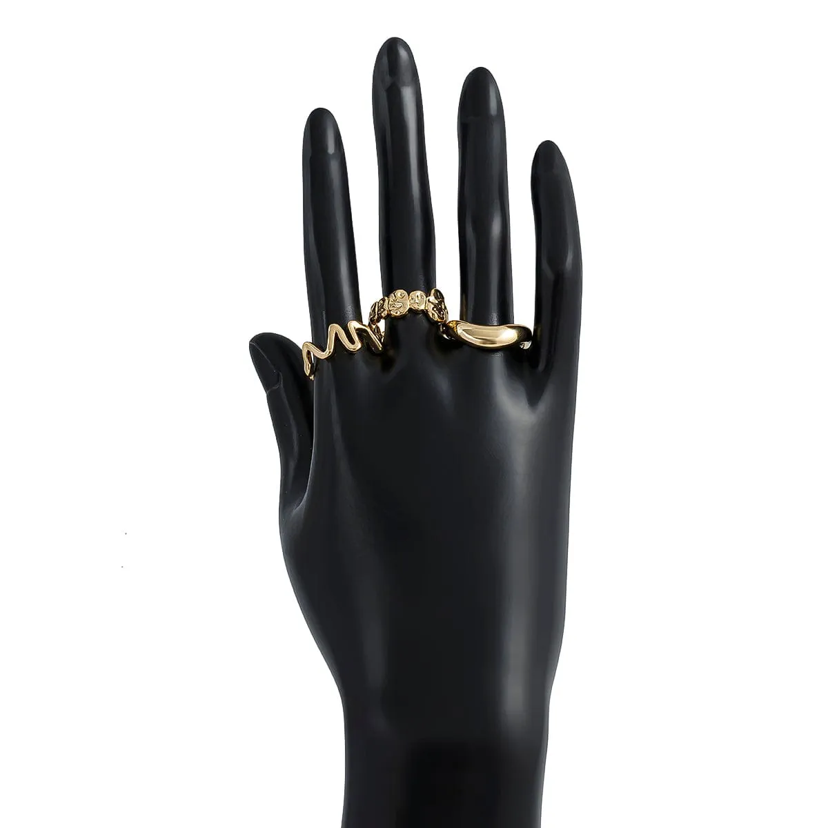 Chic Gold Silver Tone Hammered Ring Set