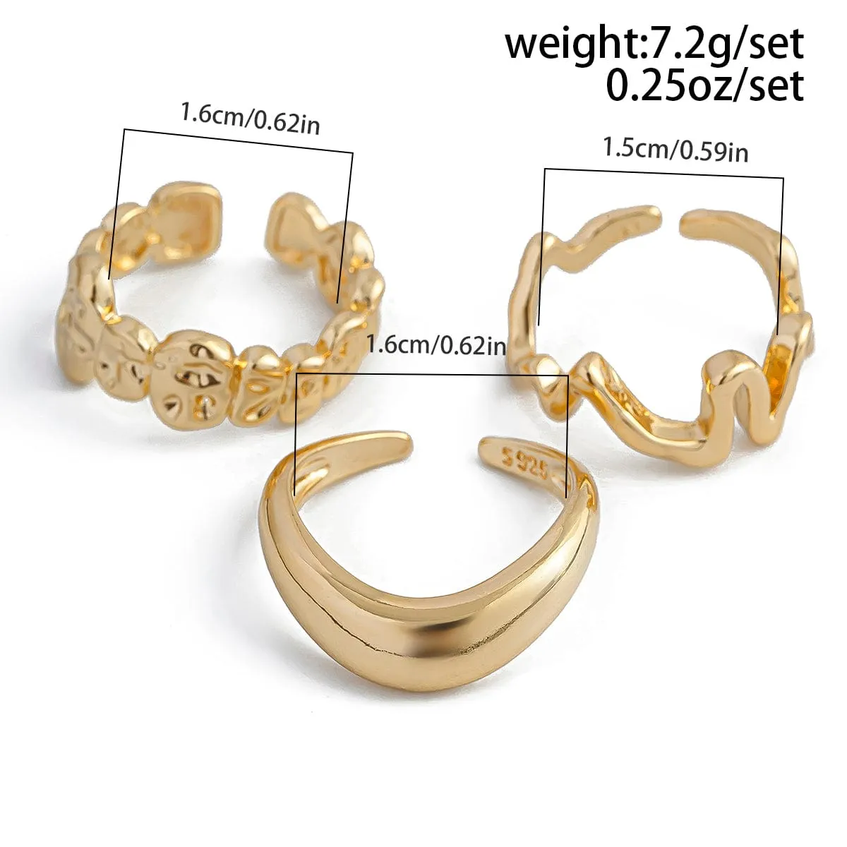 Chic Gold Silver Tone Hammered Ring Set