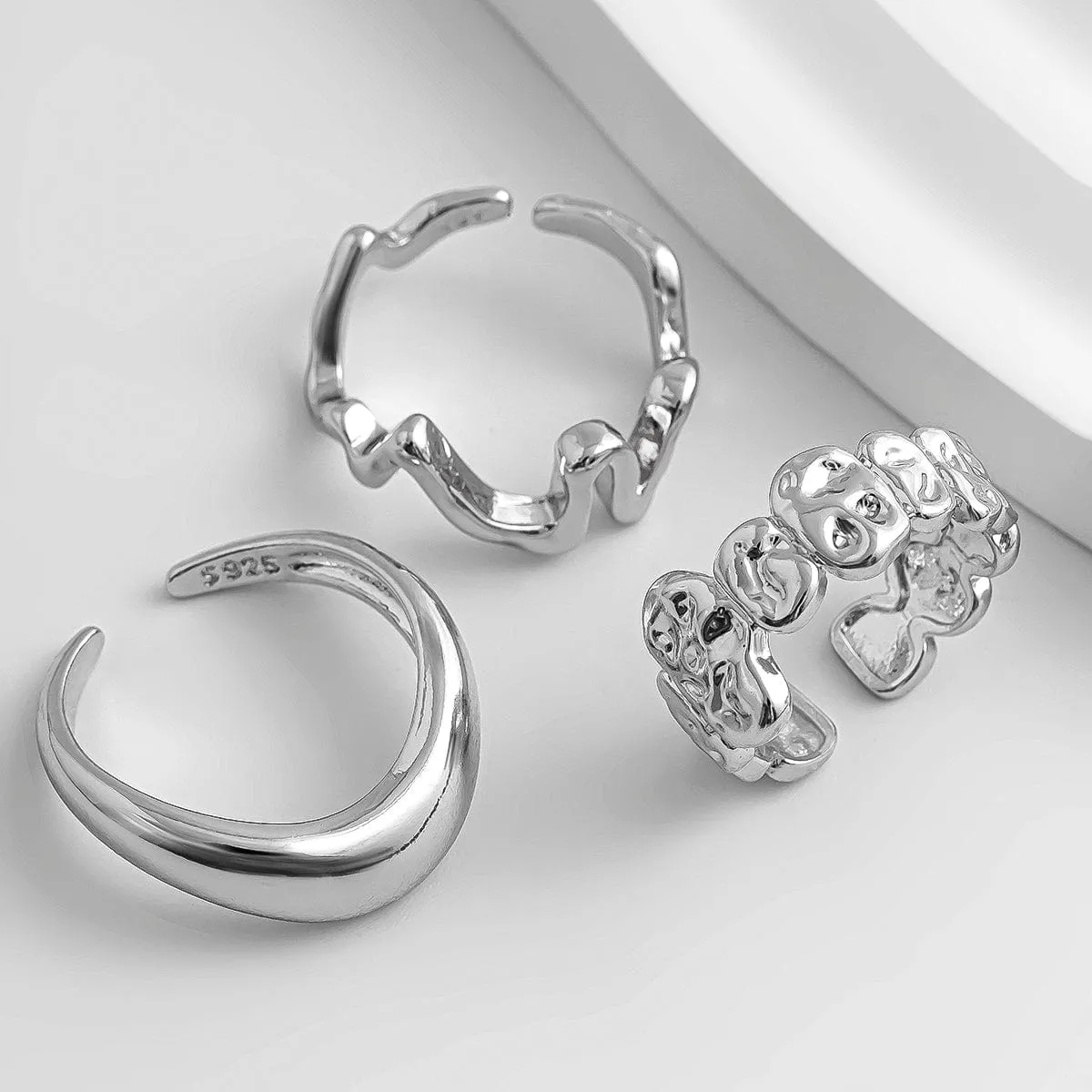 Chic Gold Silver Tone Hammered Ring Set