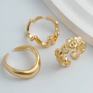 Chic Gold Silver Tone Hammered Ring Set