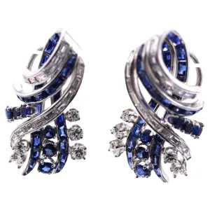 Chic Nieman Marcus Sapphire Diamond Platinum Ear Clips