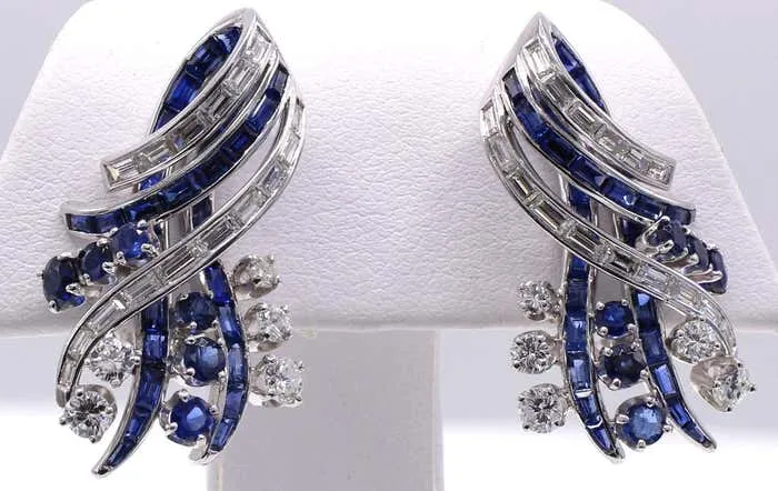 Chic Nieman Marcus Sapphire Diamond Platinum Ear Clips