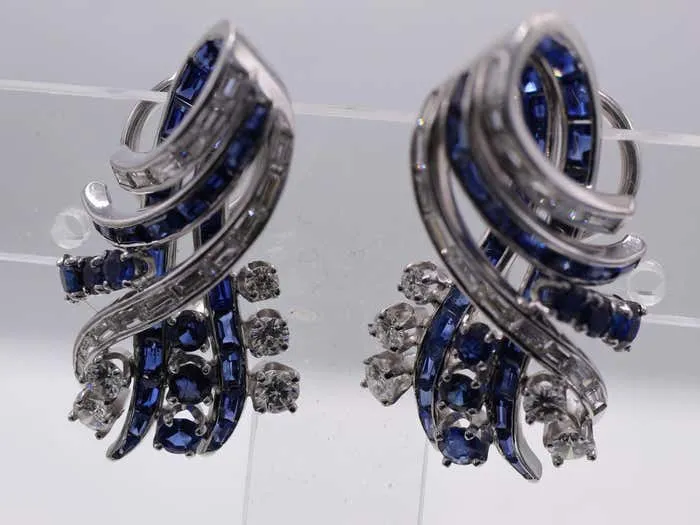Chic Nieman Marcus Sapphire Diamond Platinum Ear Clips