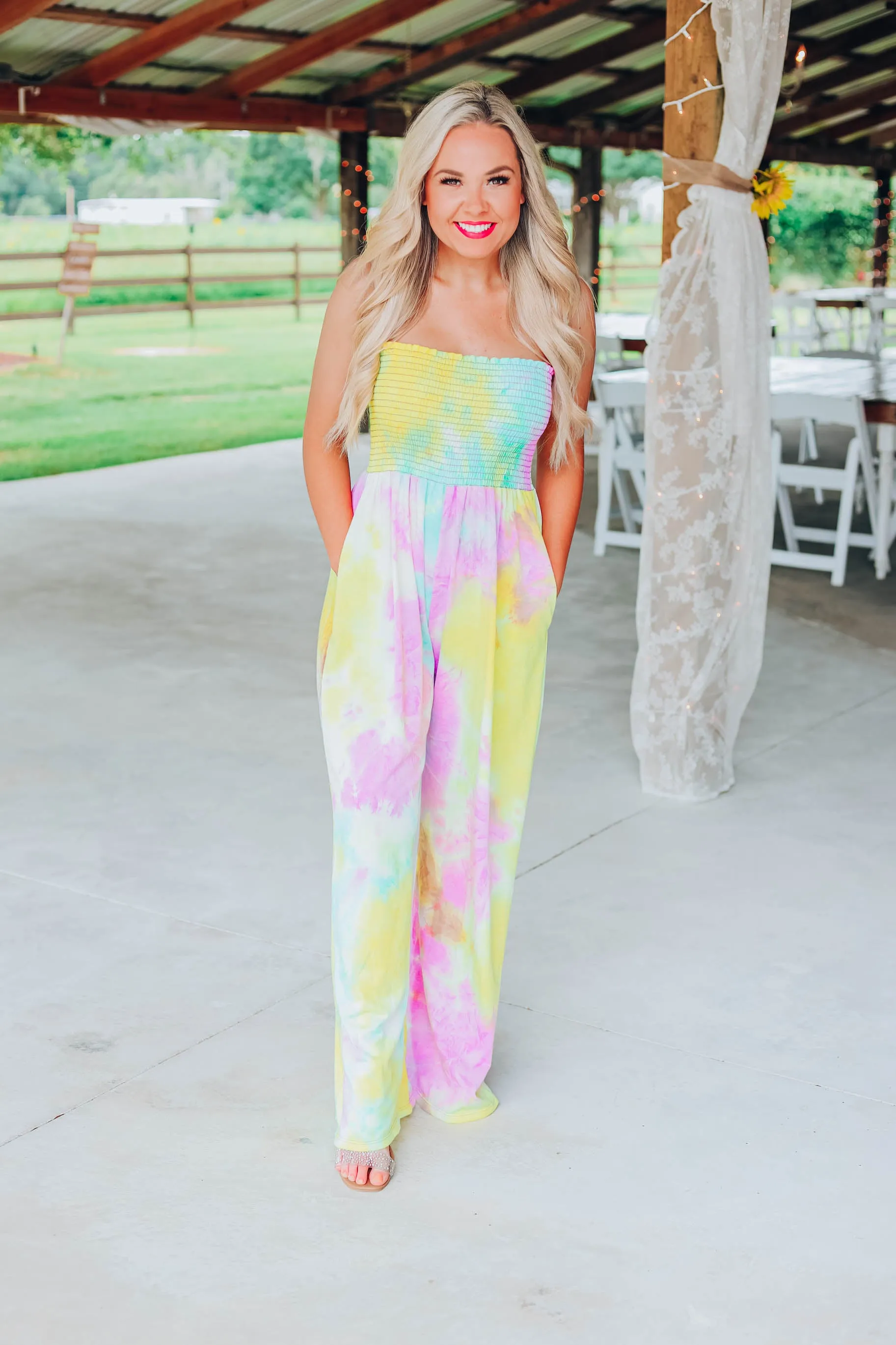 Chic Vibes Tie Dye Jumpsuit - Yellow/Multi