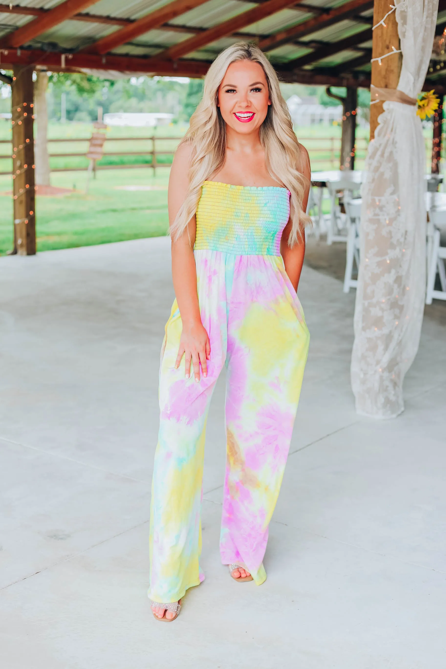 Chic Vibes Tie Dye Jumpsuit - Yellow/Multi