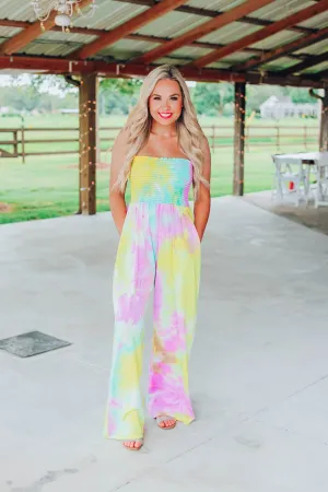 Chic Vibes Tie Dye Jumpsuit - Yellow/Multi