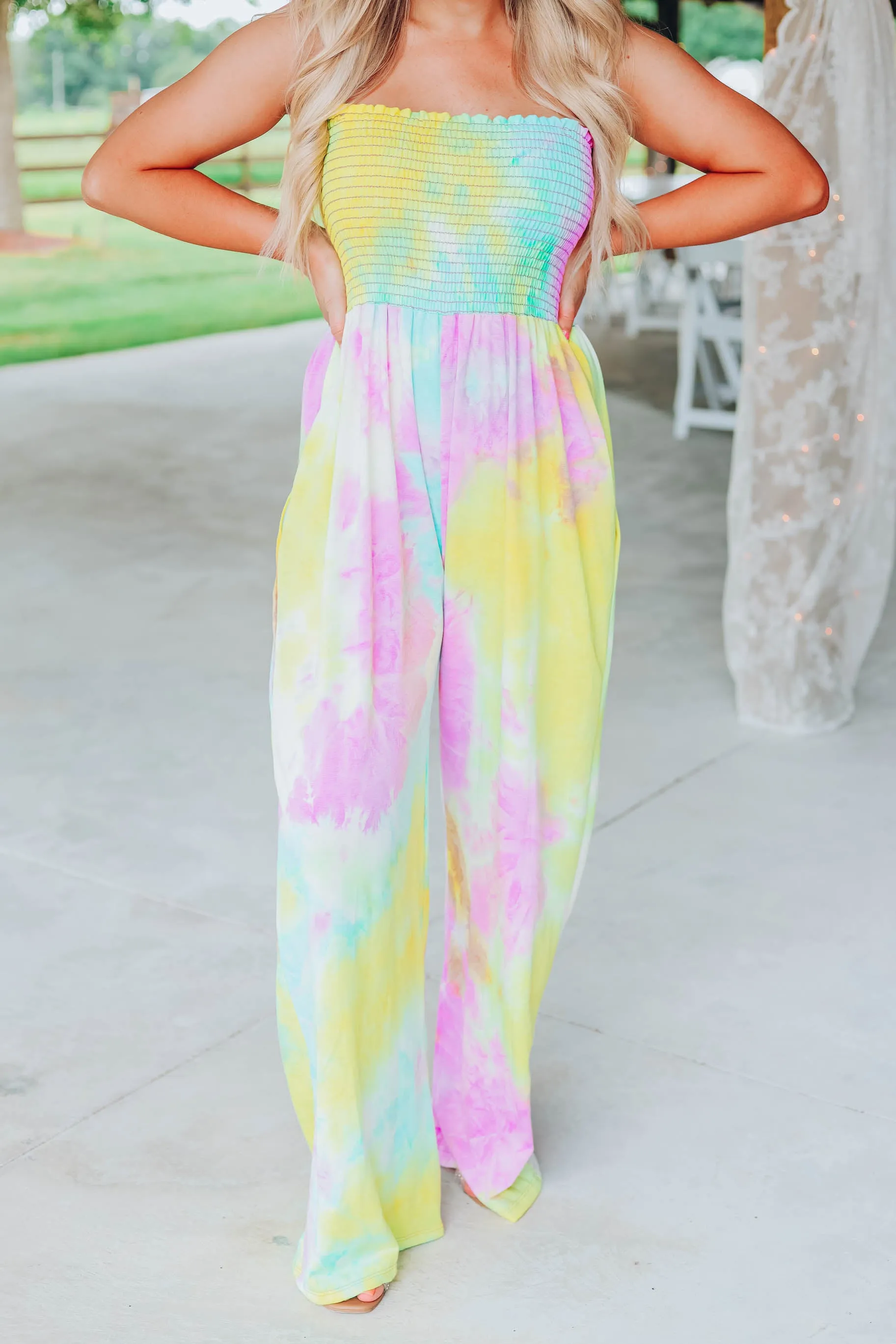 Chic Vibes Tie Dye Jumpsuit - Yellow/Multi
