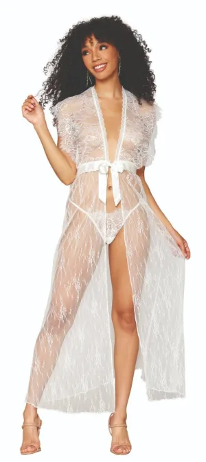 Chic White Lace Cover-Up & Seductive G-string Set