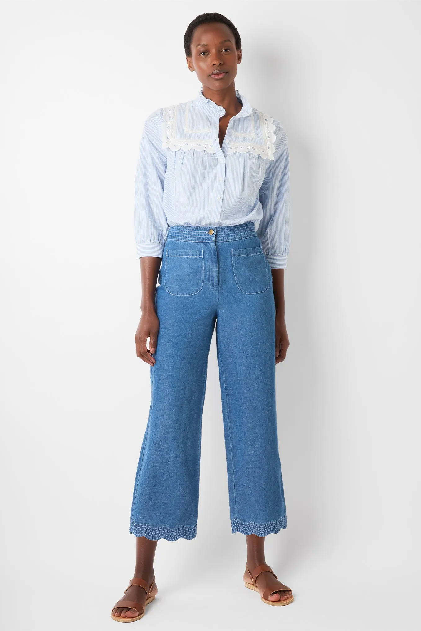 Cleo Scallop Wide Leg Jean - Chambray