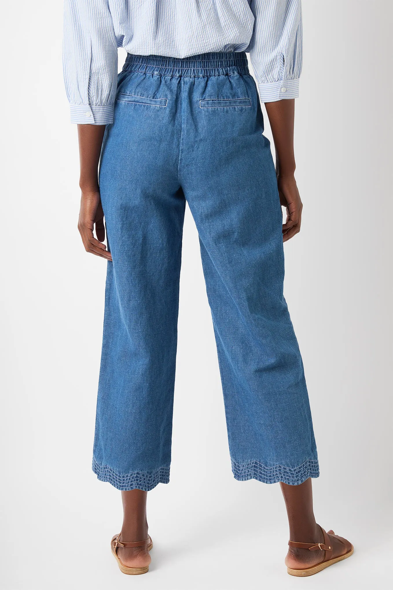 Cleo Scallop Wide Leg Jean - Chambray