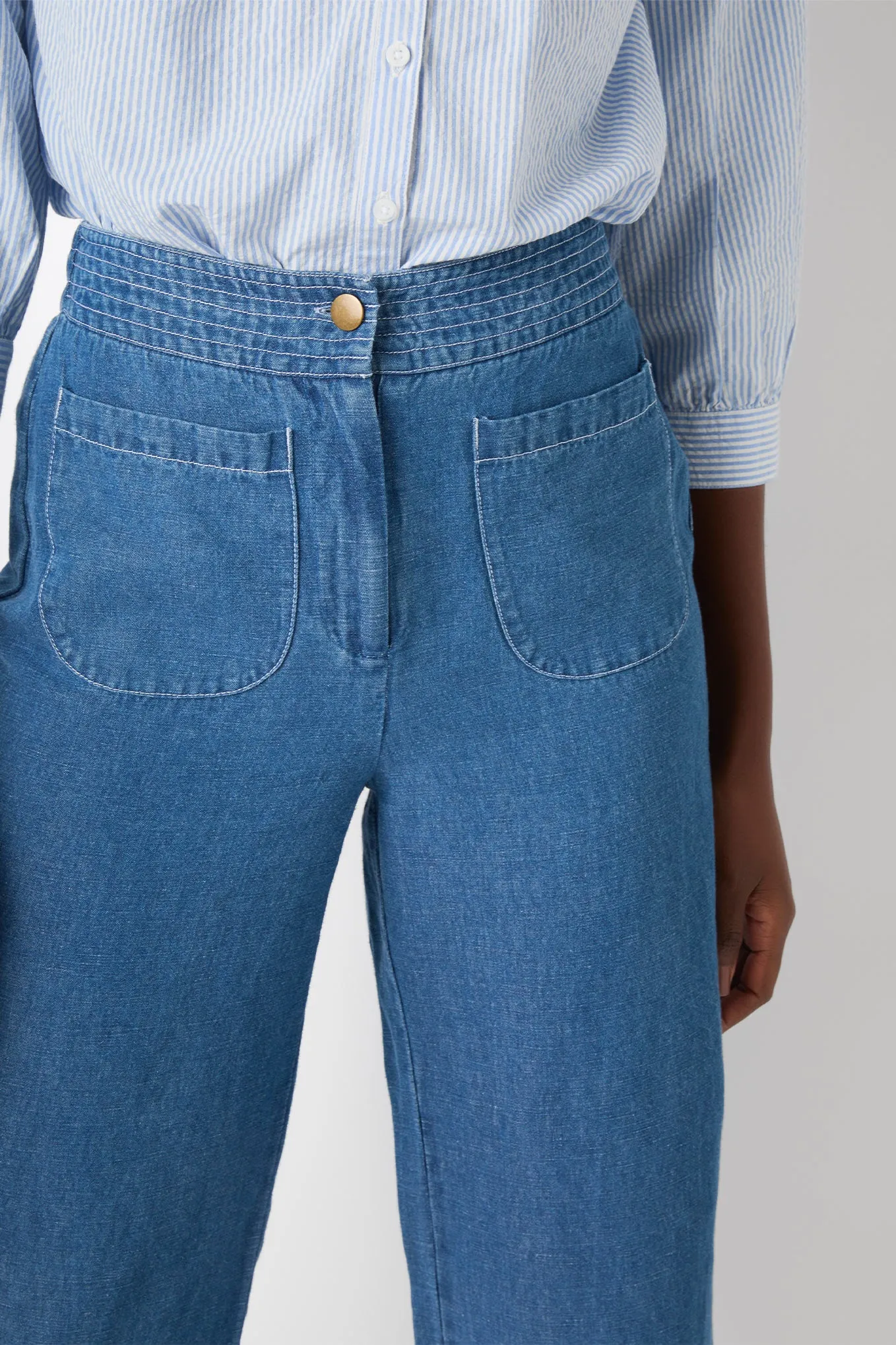 Cleo Scallop Wide Leg Jean - Chambray