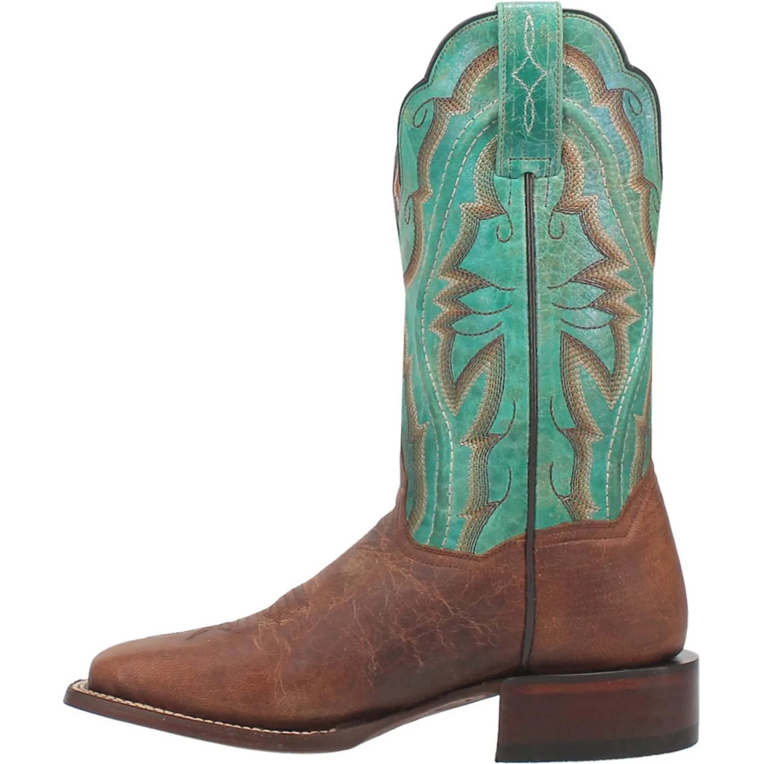 Dan Post Women's Babbs Brown Broad Square Toe Boots with Turquoise Tops