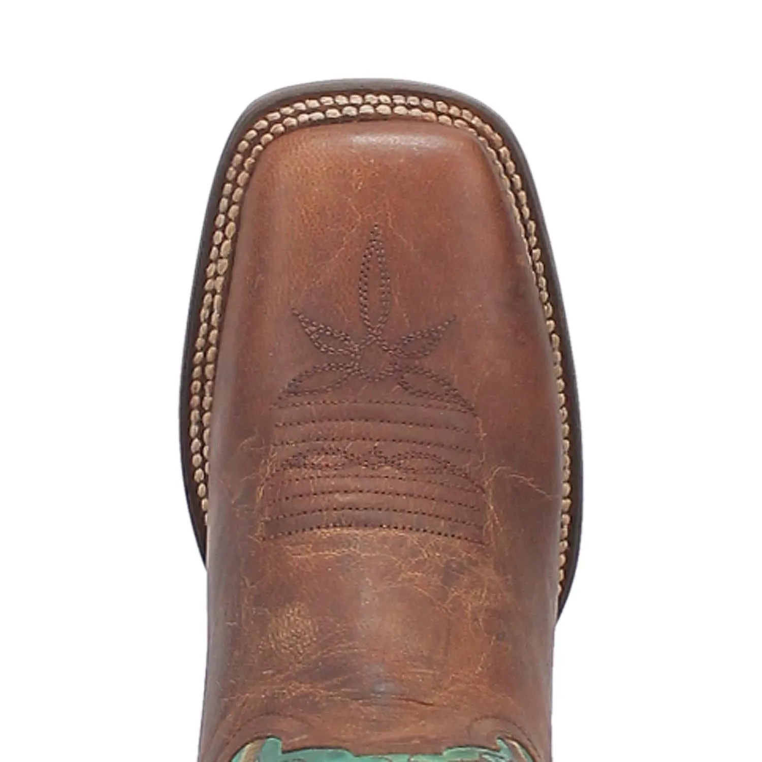 Dan Post Women's Babbs Brown Broad Square Toe Boots with Turquoise Tops