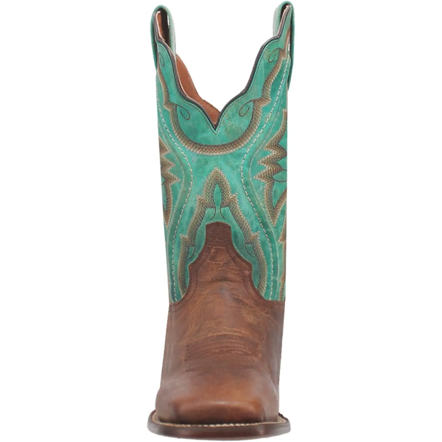 Dan Post Women's Babbs Brown Broad Square Toe Boots with Turquoise Tops