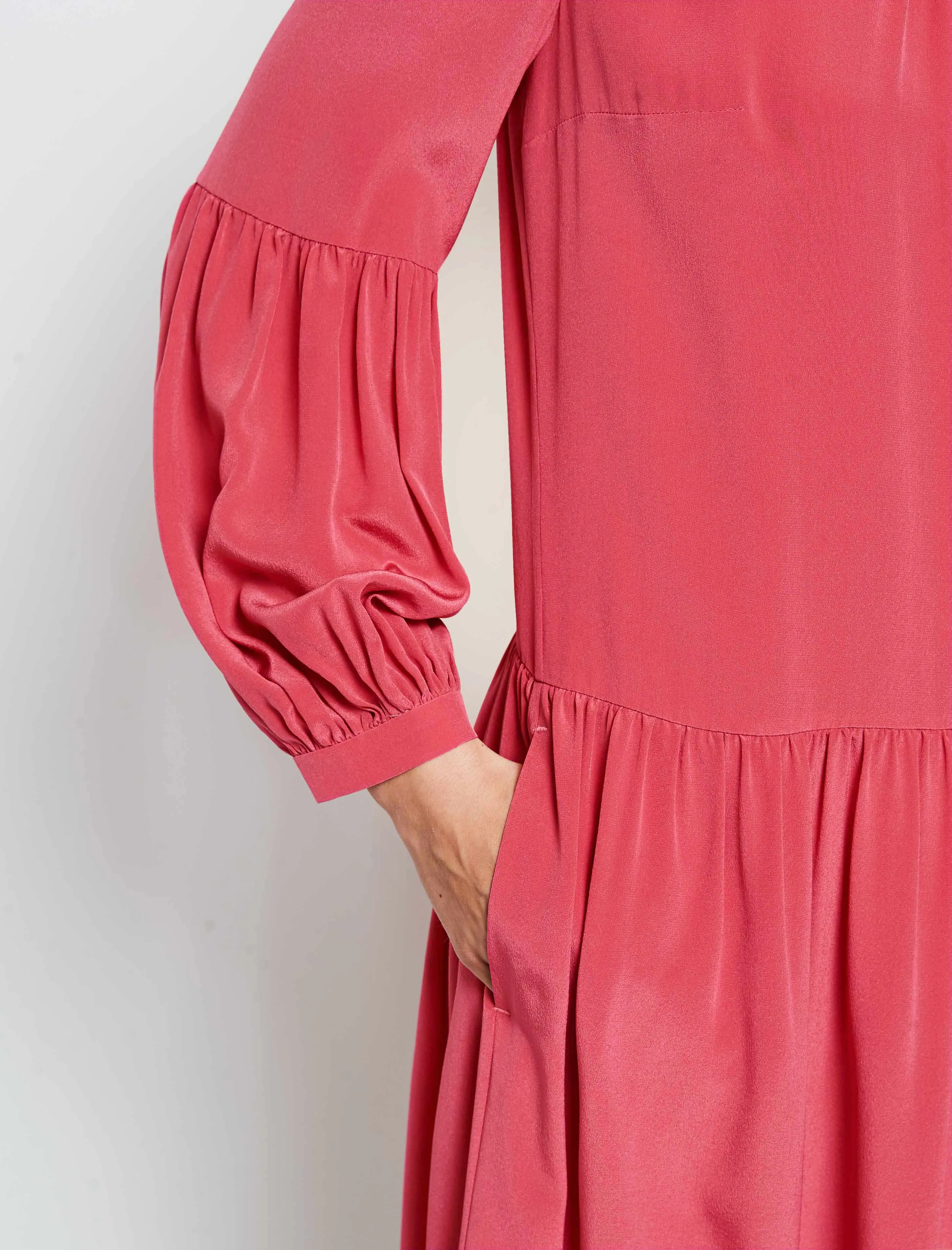 Effie Silk Drop Waist Blouson Sleeve Dress - Rose