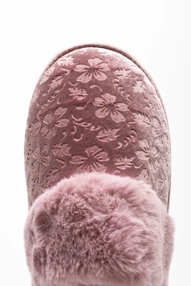 Embossed Velvet Slippers Pink