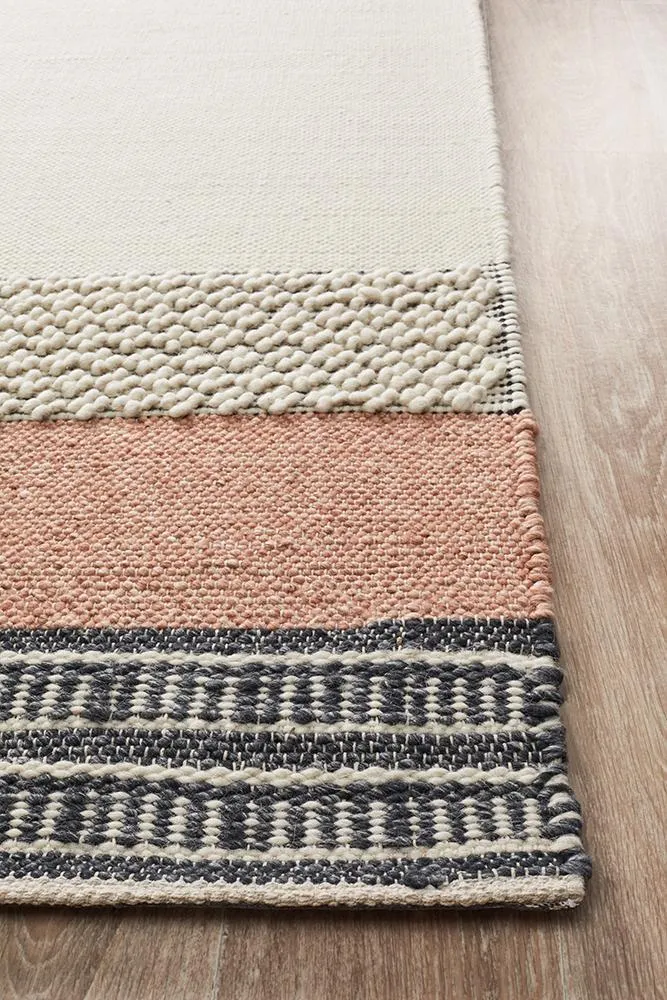Esha Textured Woven Rug White Peach