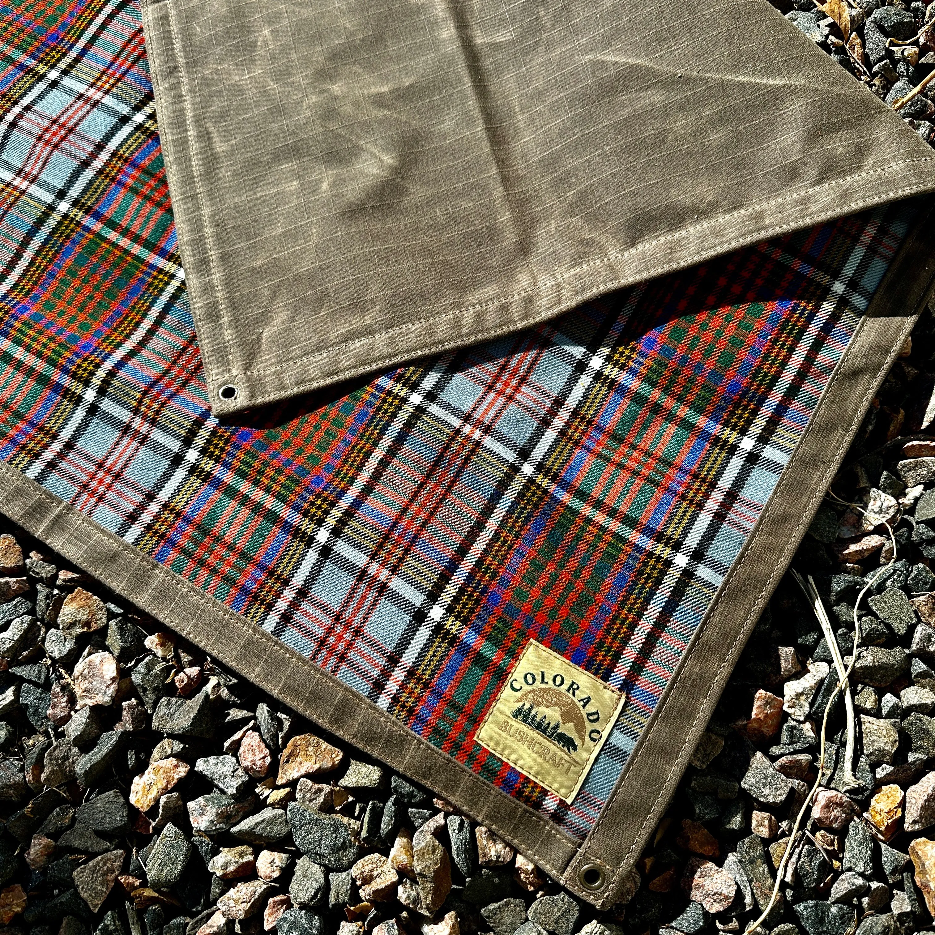 Extra Large Waxed Canvas and Tartan Wool Lined Bushcraft Ground Cloth