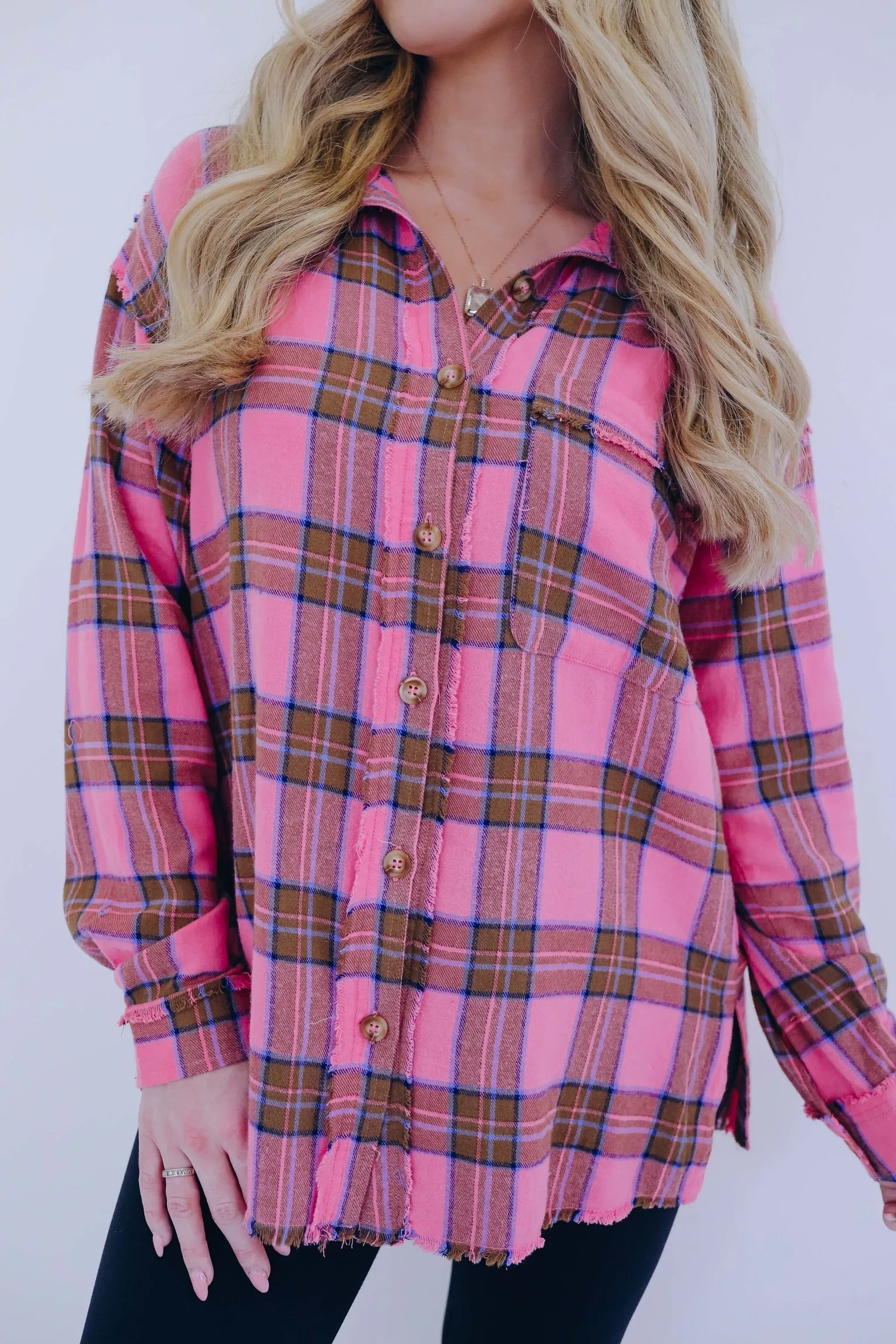 ***Falling For Pink Plaid Button Up Shirt SAMPLE