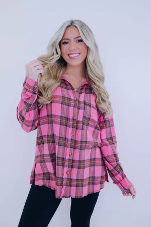 ***Falling For Pink Plaid Button Up Shirt SAMPLE