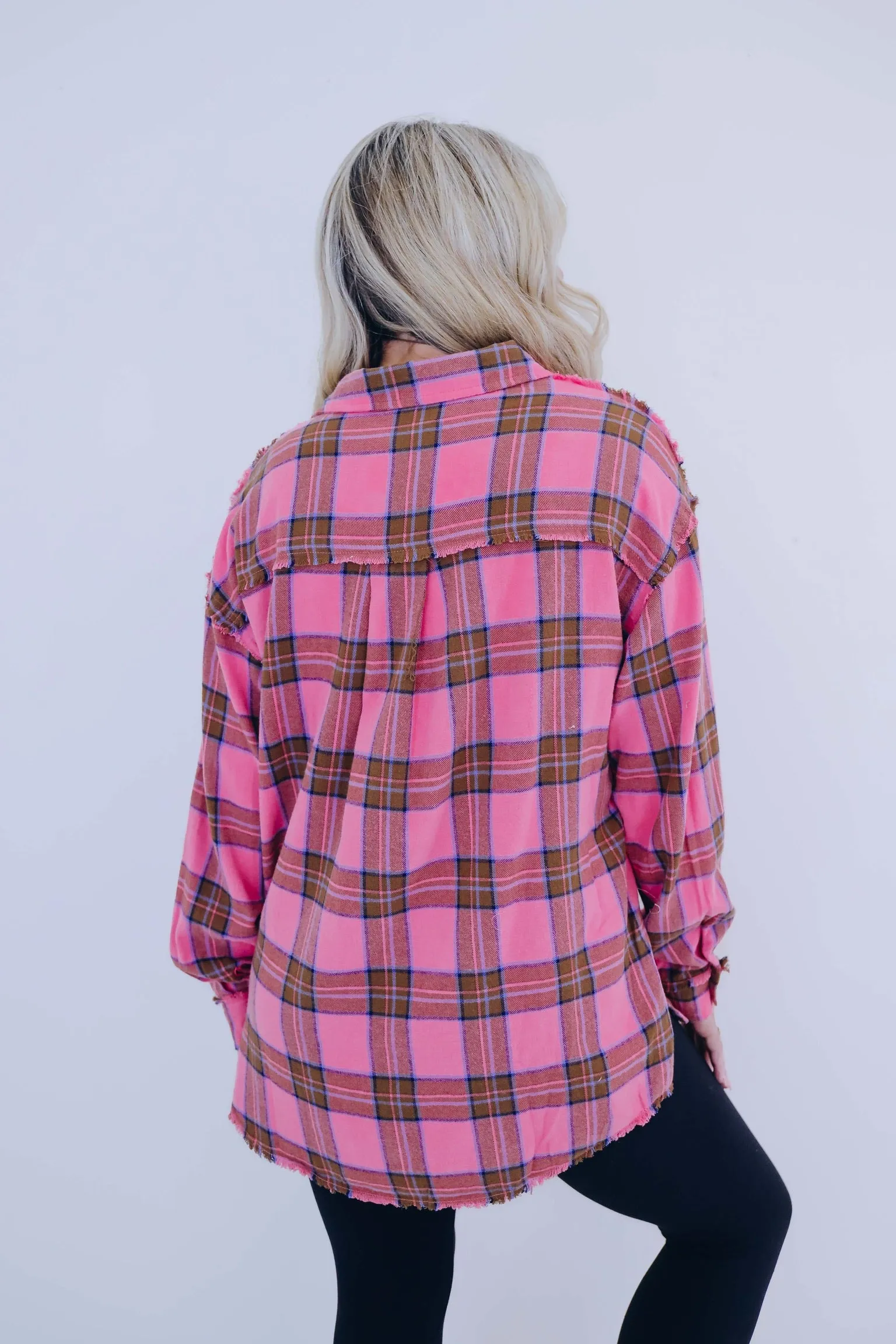 ***Falling For Pink Plaid Button Up Shirt SAMPLE