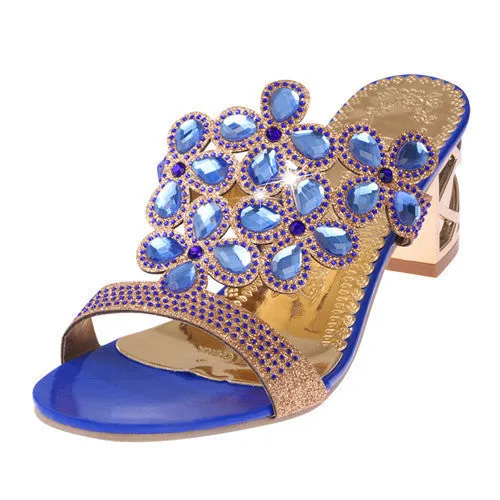 Fashion Women Big Rhinestone Cut-outs High Heel Sandals Ladies Party Shoes Woman Beach Slippers