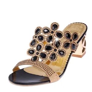 Fashion Women Big Rhinestone Cut-outs High Heel Sandals Ladies Party Shoes Woman Beach Slippers
