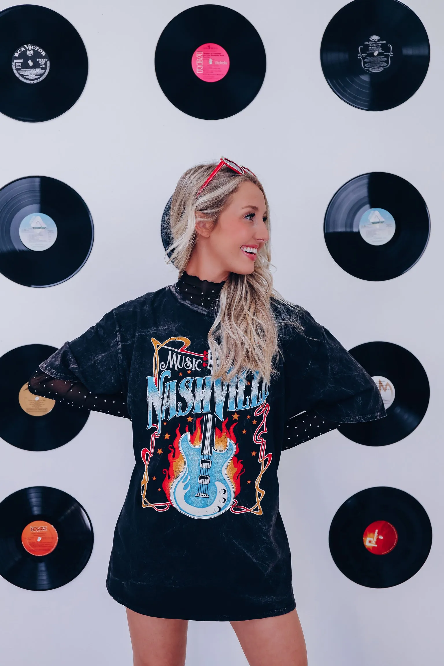 Flaming Nashville Mineral Wash Graphic Tee - Black