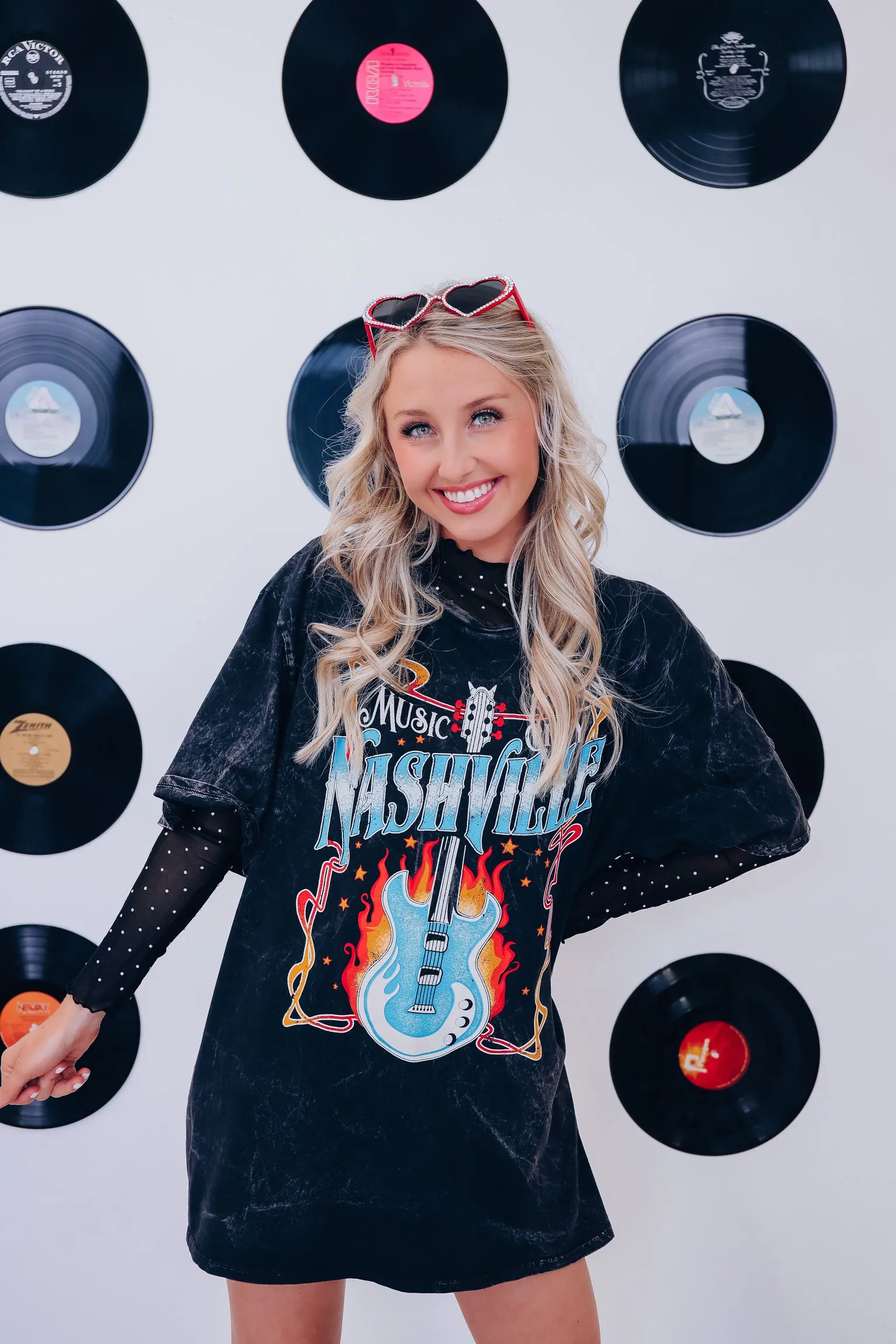Flaming Nashville Mineral Wash Graphic Tee - Black