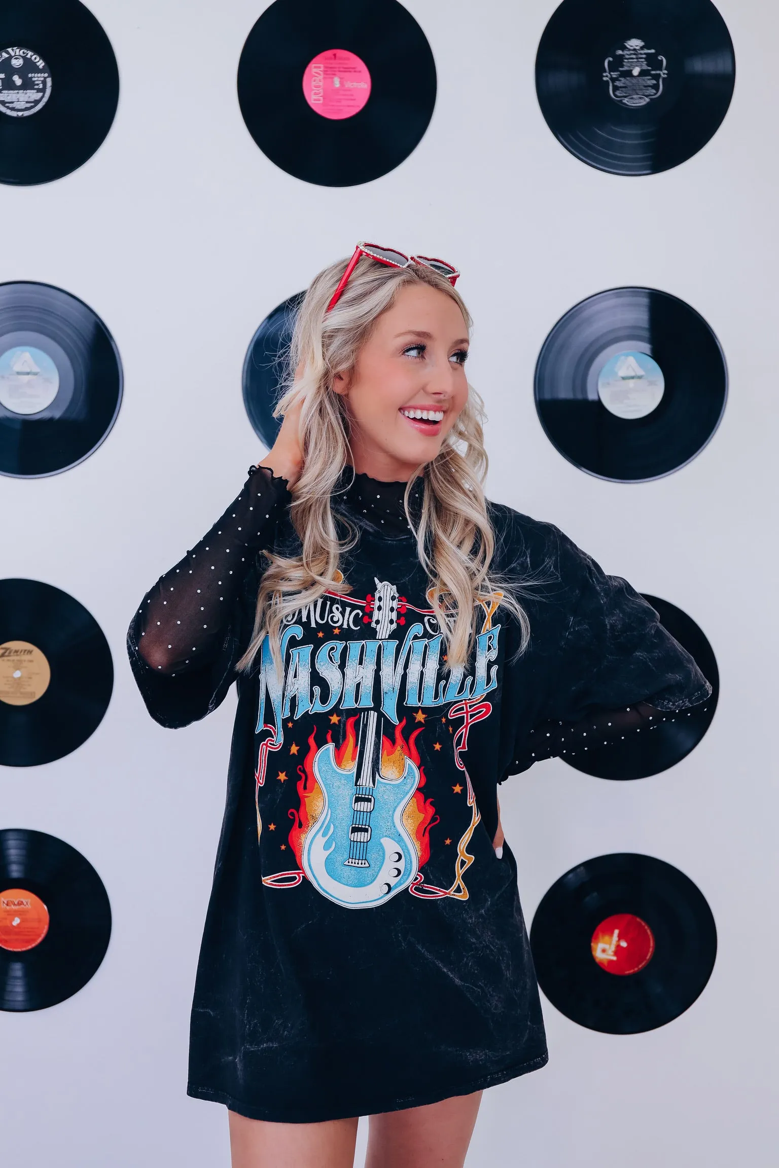 Flaming Nashville Mineral Wash Graphic Tee - Black