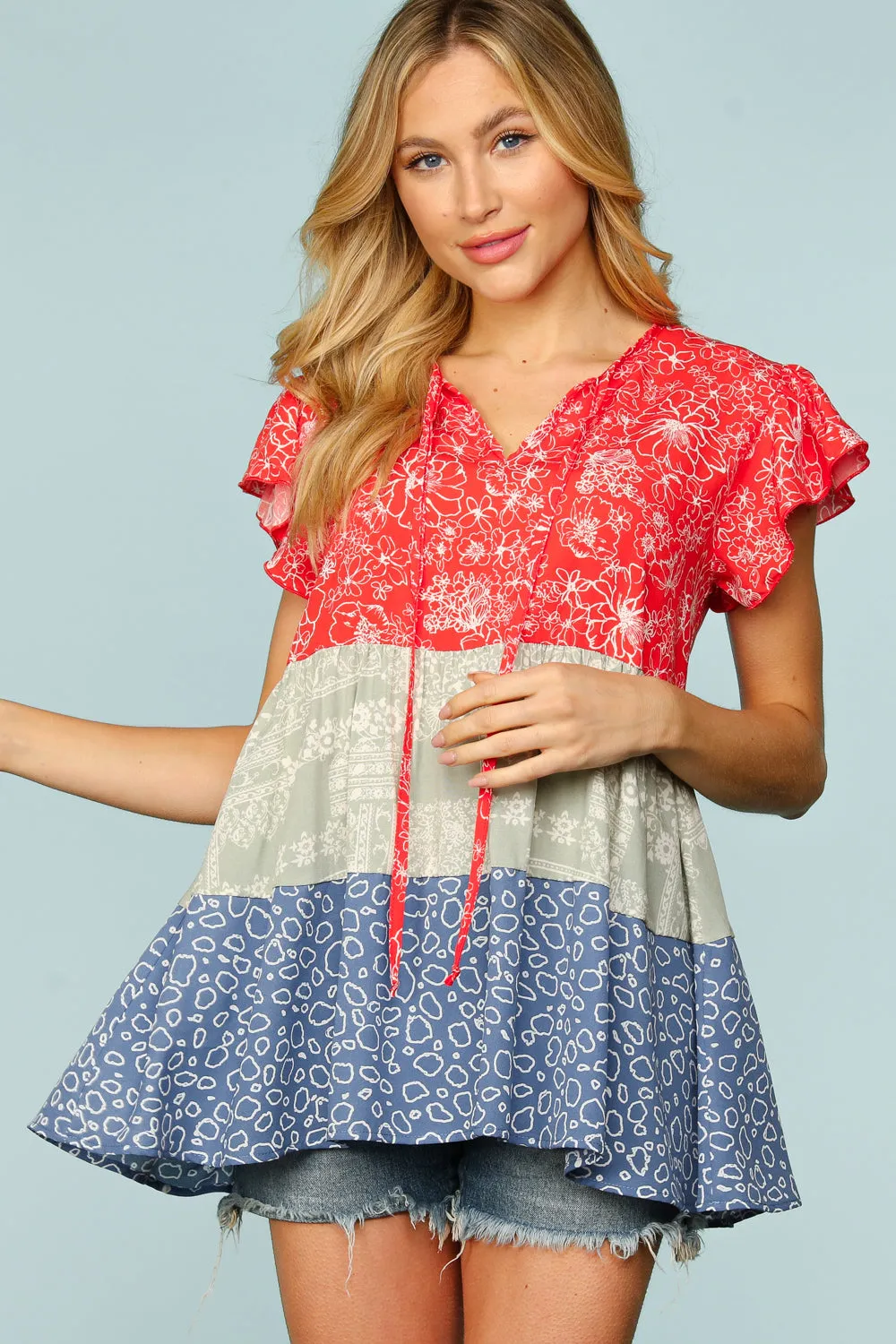 Floral Babydoll Tiered Woven Top