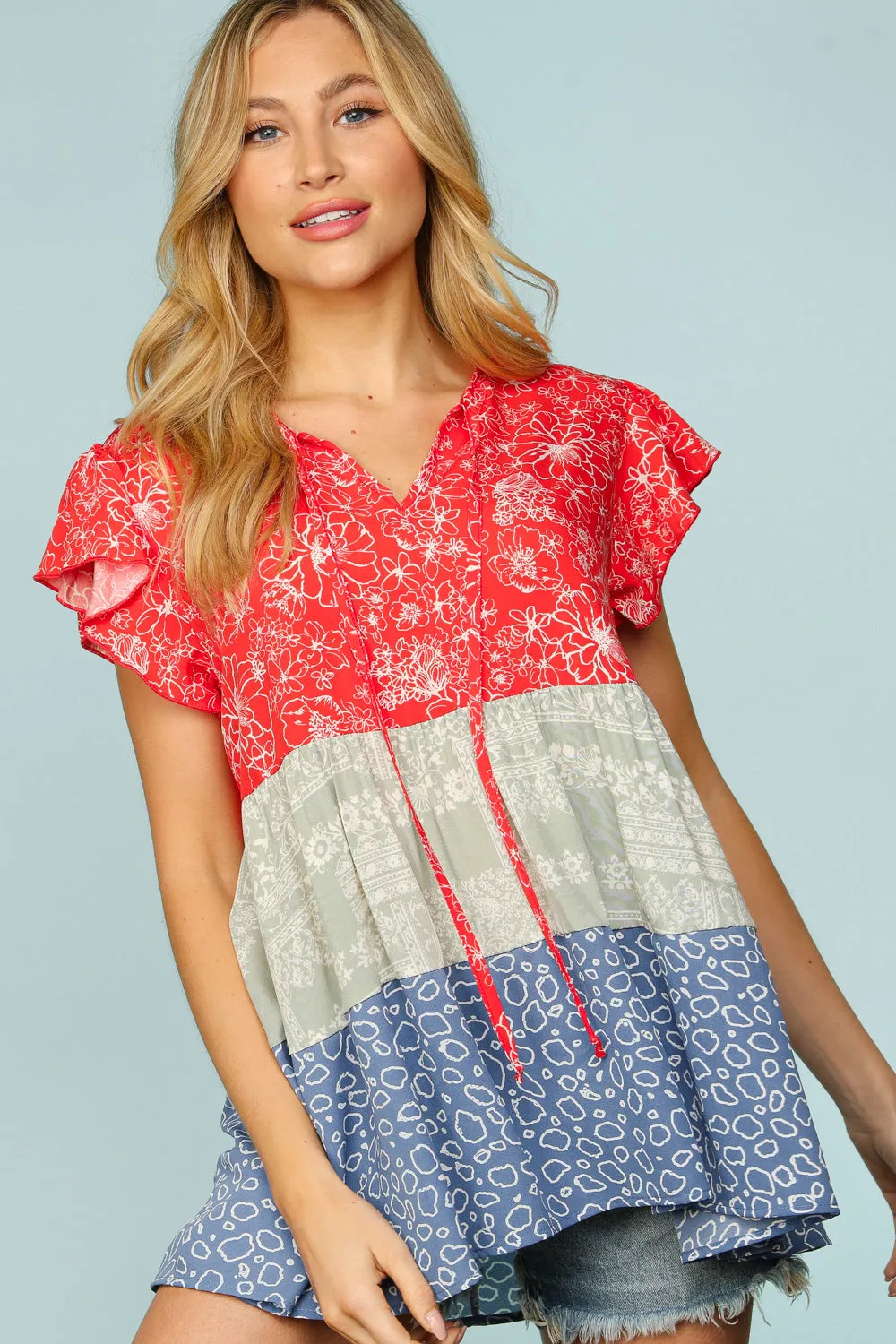 Floral Babydoll Tiered Woven Top