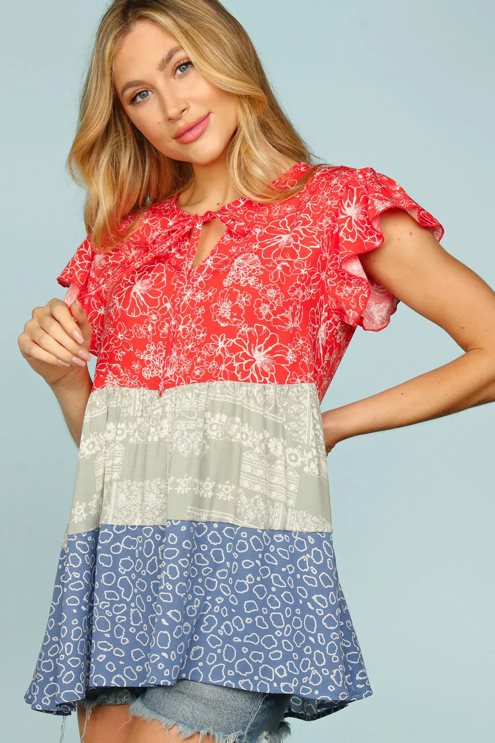 Floral Babydoll Tiered Woven Top