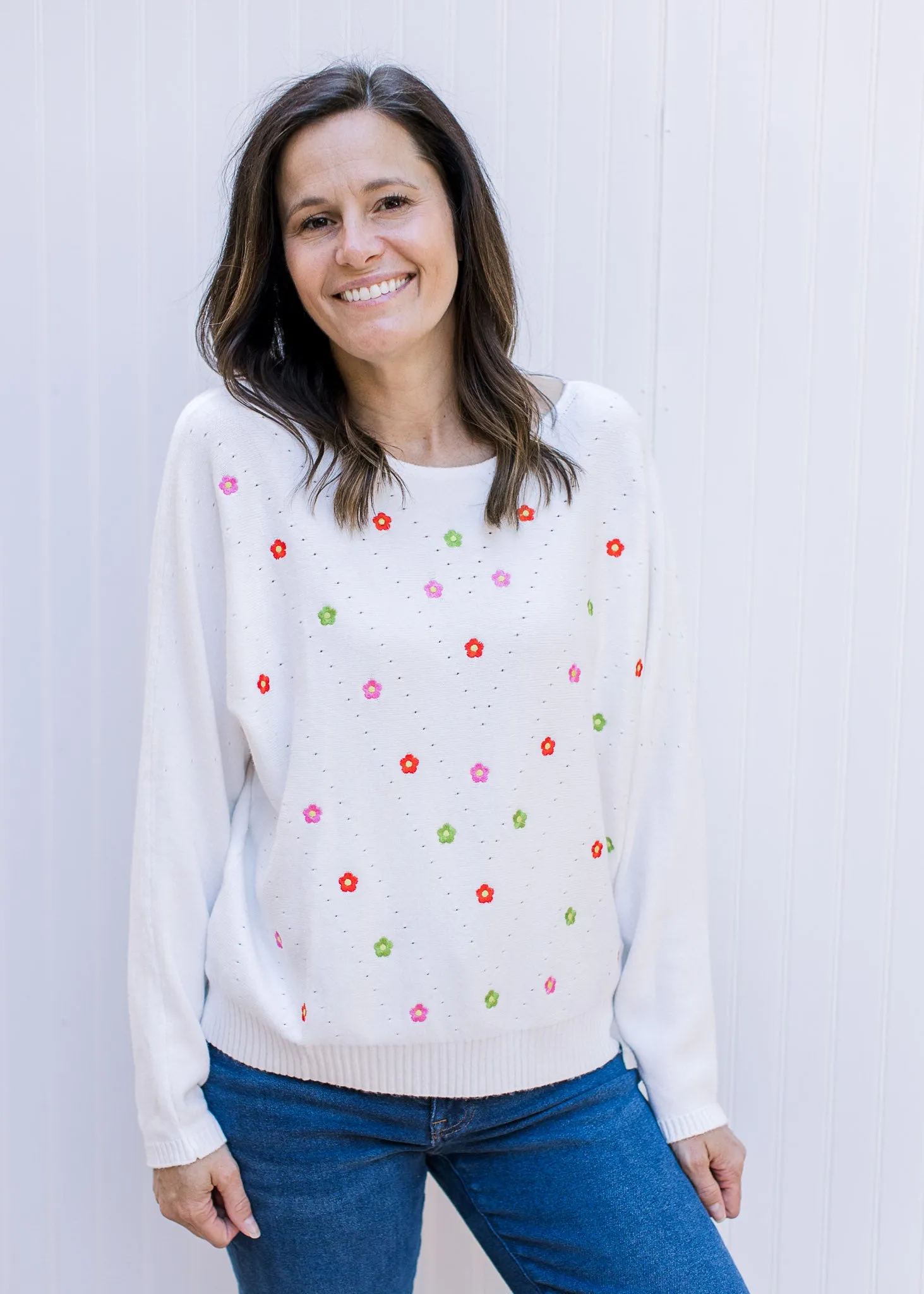 Flowers on White Sweater
