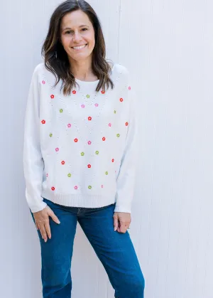 Flowers on White Sweater