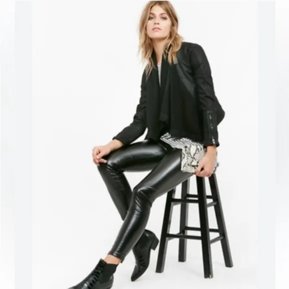 Free People Black Denim Drape Moto Jacket