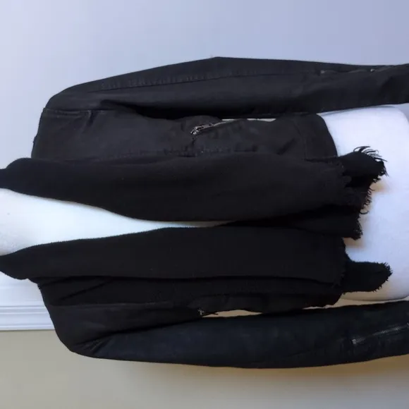 Free People Black Denim Drape Moto Jacket